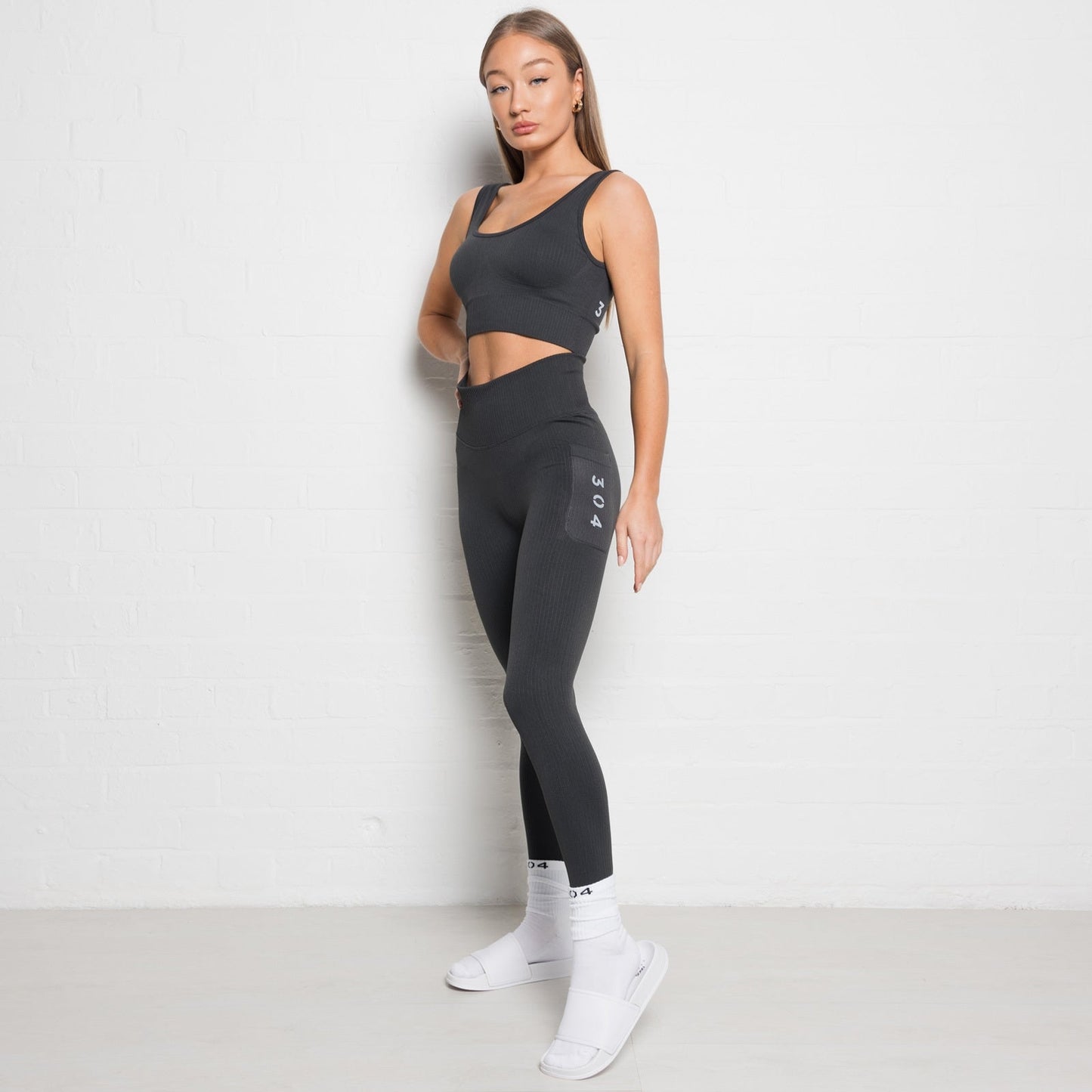3D-gerippte Leggings – Anthrazit